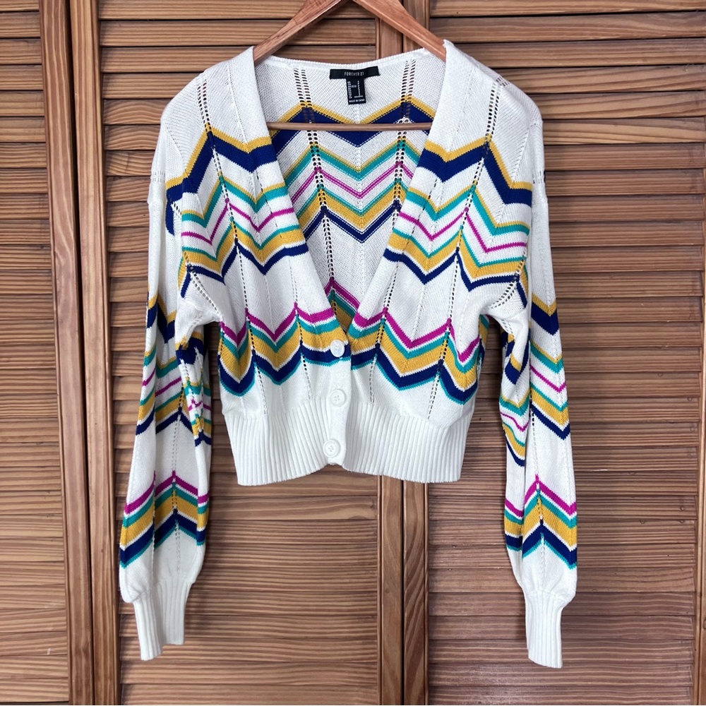 Forever 21 Multicolor Chevron Cropped Knit Cardigan Women Small
